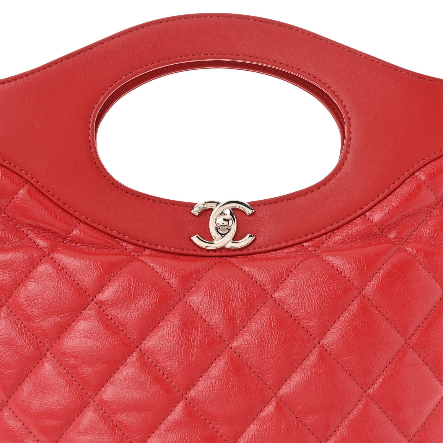 Shiny Crumpled Calfskin Quilted 31 Shopping Bag Red