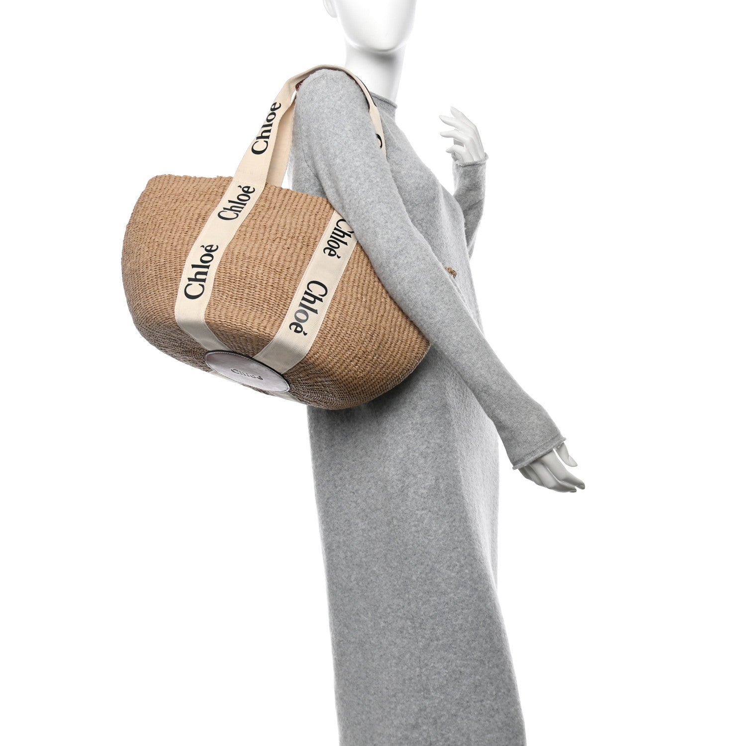 Raffia Large Woody Basket Bag White