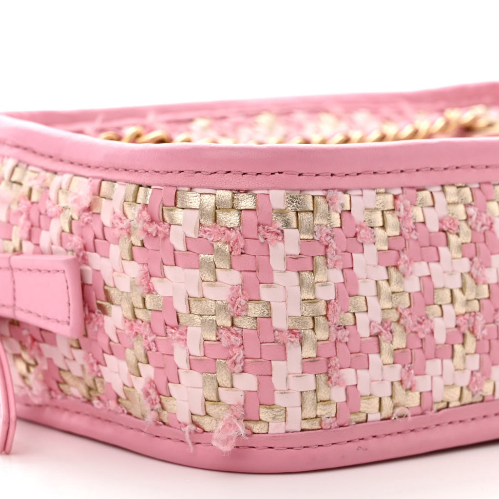 Metallic Lambskin Viscose Woven Camera Case Rose Beige