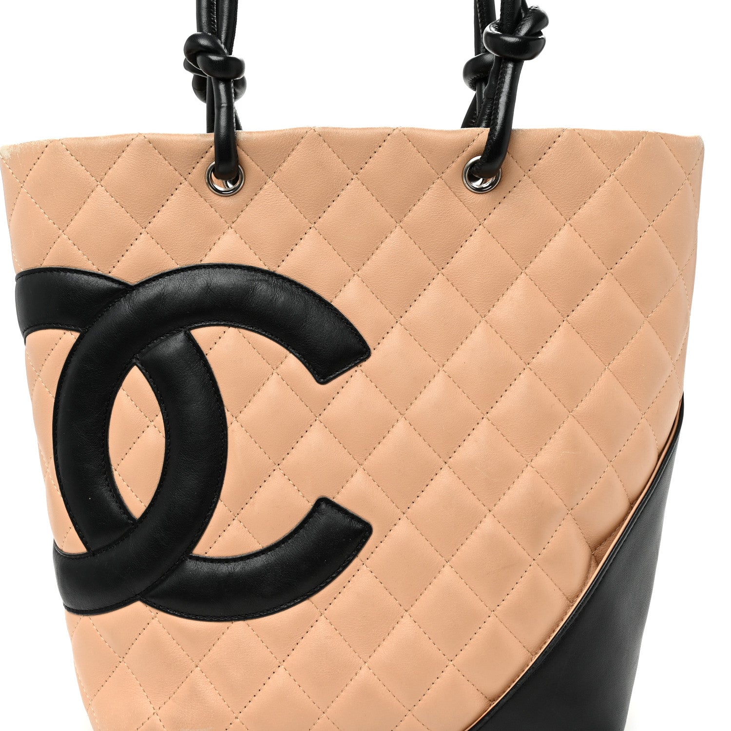 Calfskin Quilted Medium Cambon Tote Beige Black