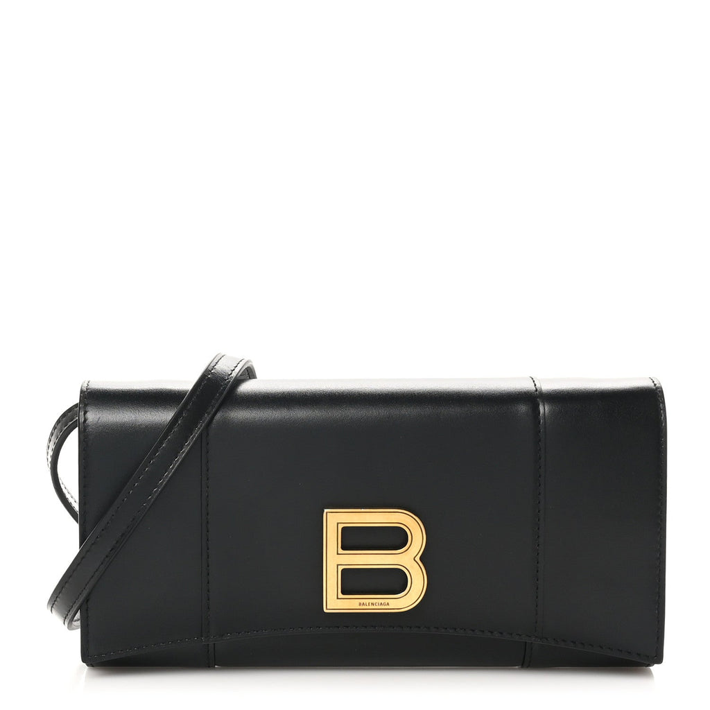 Smooth Calfskin Hourglass Continental Wallet On Strap Black