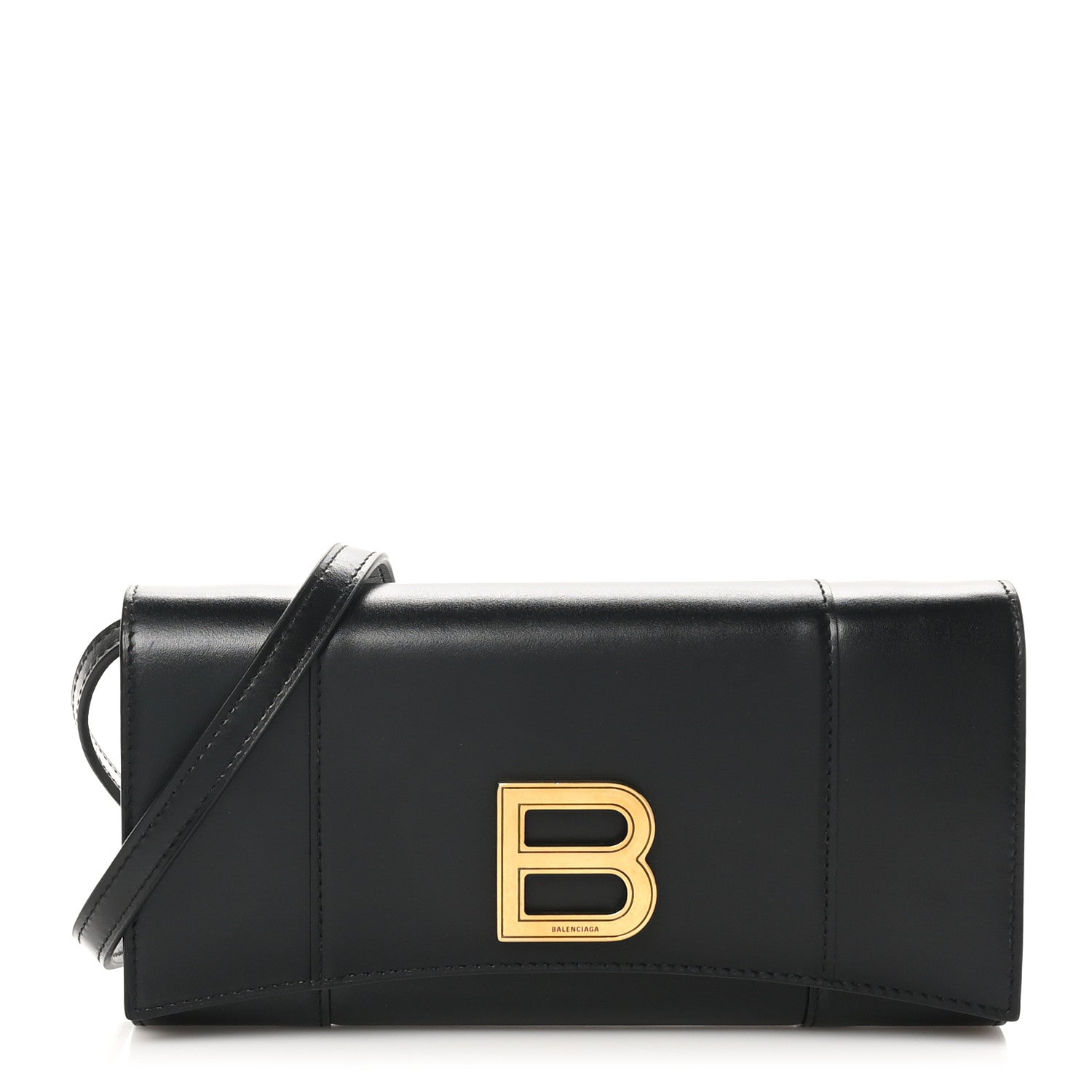 Smooth Calfskin Hourglass Continental Wallet On Strap Black