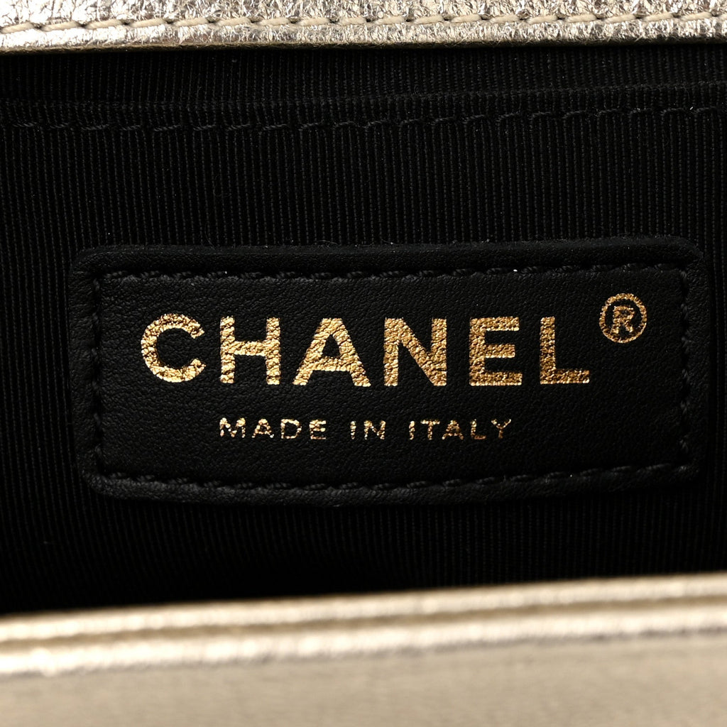 Metallic Goatskin Calfskin Medium Boy Flap Gold Black