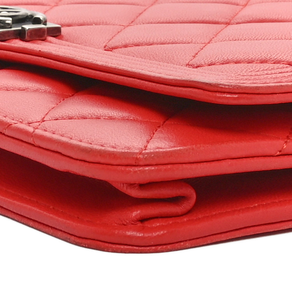 Lambskin Quilted Boy Wallet On Chain WOC Red