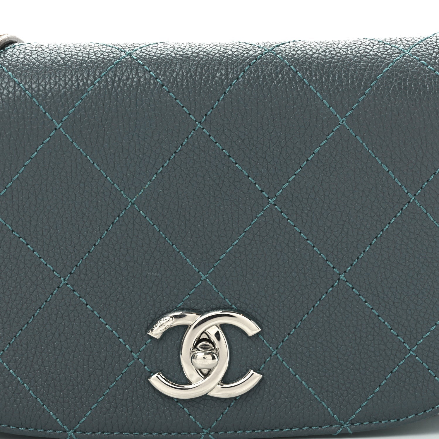 Grained Calfskin Stitched Small Messenger Flap Bag Teal