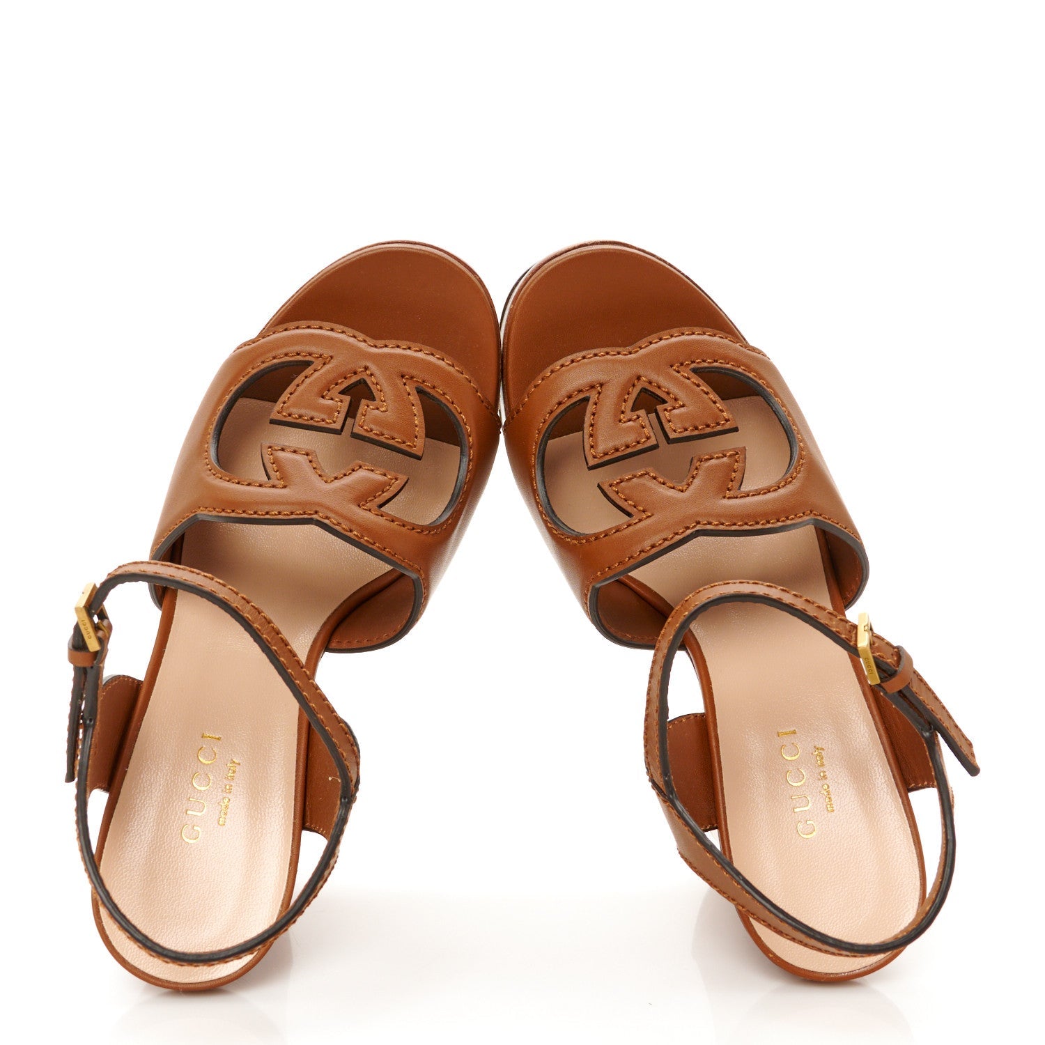 Cosmos Softy Calfskin Wooden Interlocking G Cut-Out 30/120mm Platform Sandals 35.5 Cuir