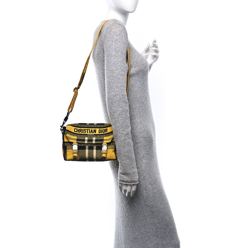 Canvas Check Embroidered Small Diorcamp Bag Yellow Black