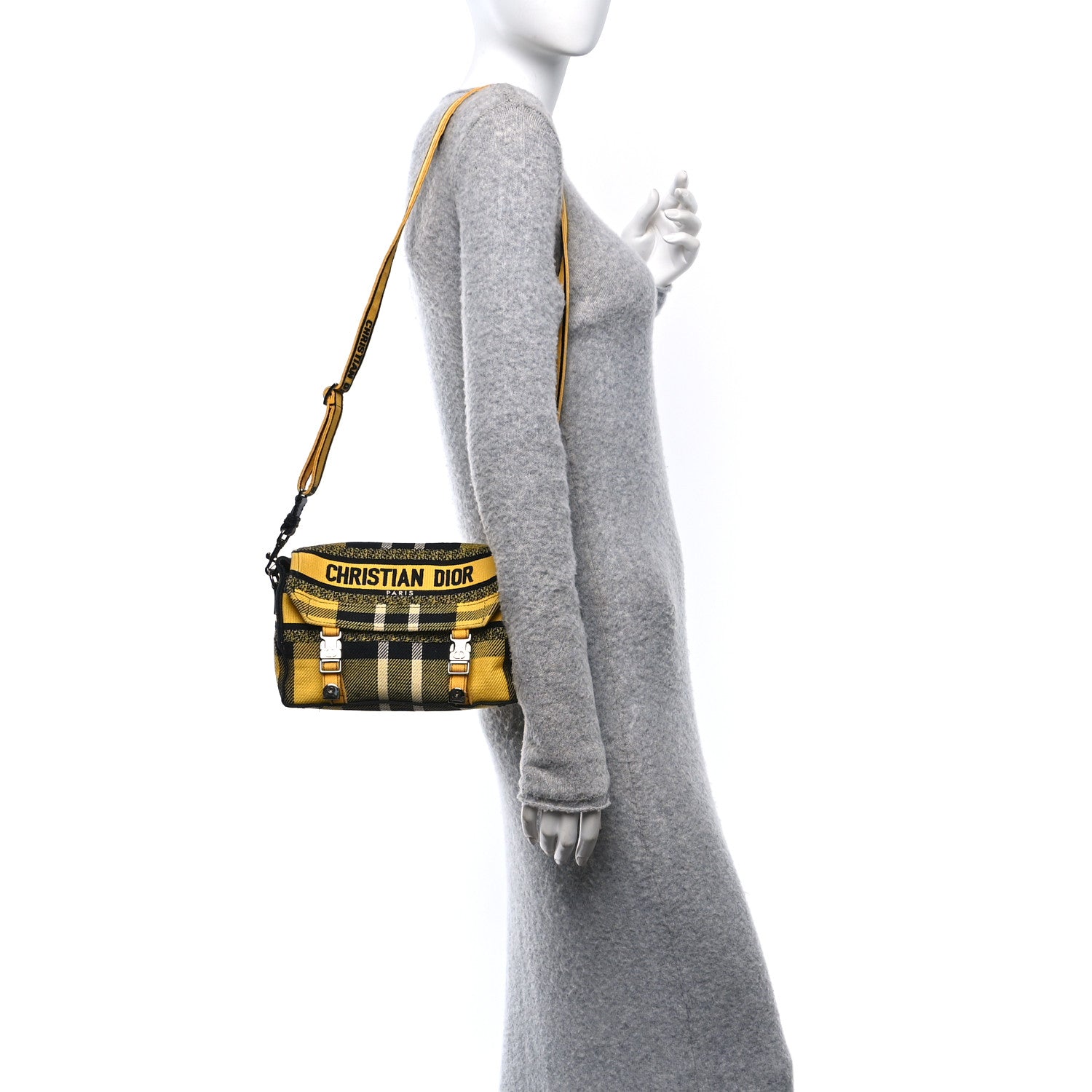 Canvas Check Embroidered Small Diorcamp Bag Yellow Black