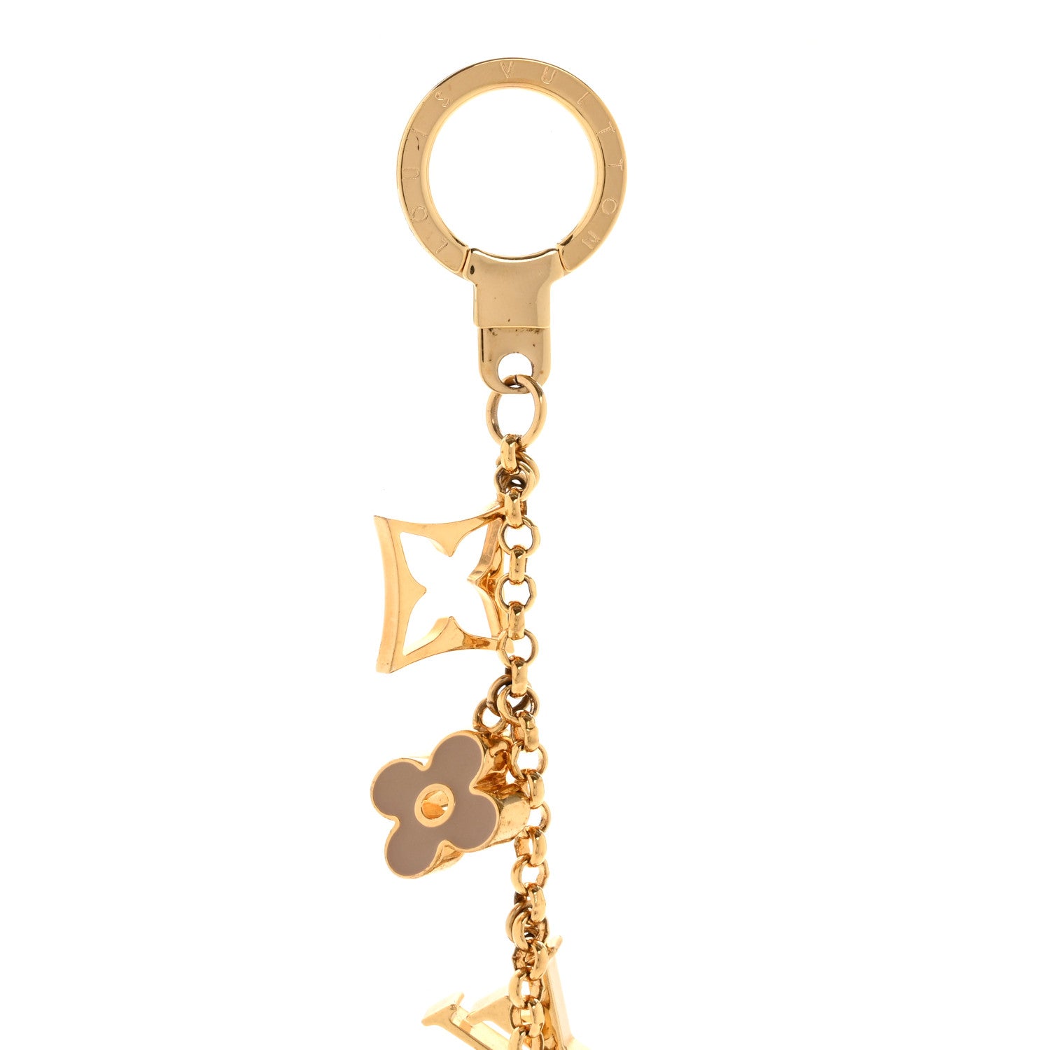 Brass Enamel Fleur De Monogram Bag Charm Chain Gold
