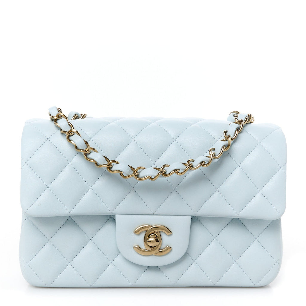 Lambskin Quilted Mini Rectangular Flap Light Blue