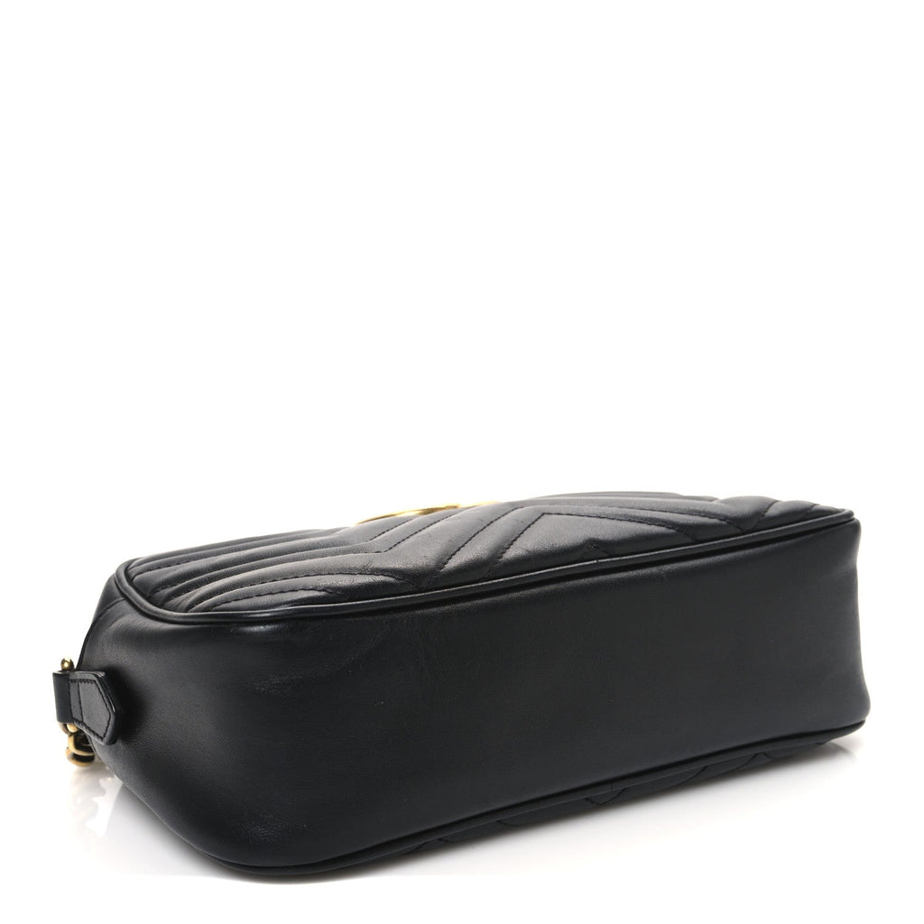 Calfskin Matelasse Small GG Marmont Chain Shoulder Bag Black