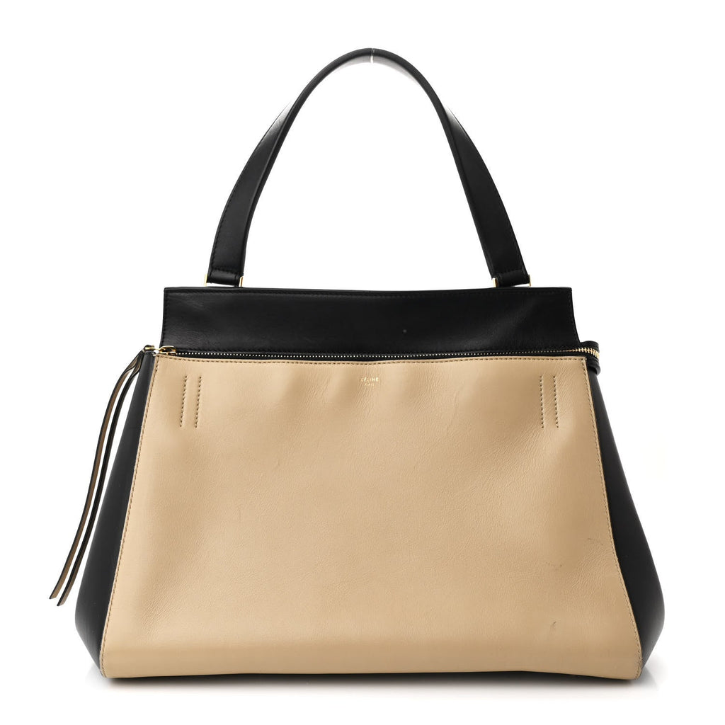 Smooth Calfskin Bi-Color Edge Shoulder Bag Black Beige