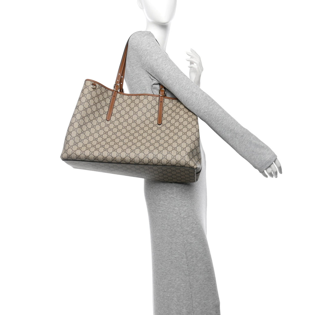 GG Supreme Monogram Emblem Maxi Tote Bag Beige Dark Brown