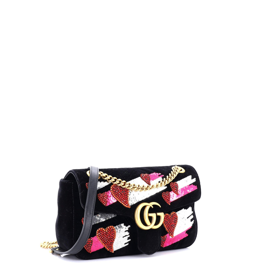 GG Marmont Flap Bag Crystal Embellished Matelasse Velvet Medium