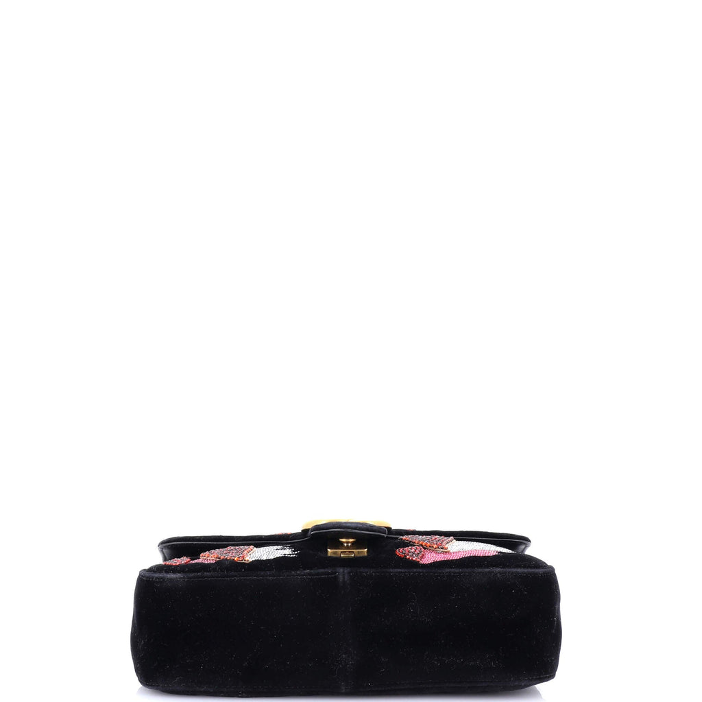 GG Marmont Flap Bag Crystal Embellished Matelasse Velvet Medium