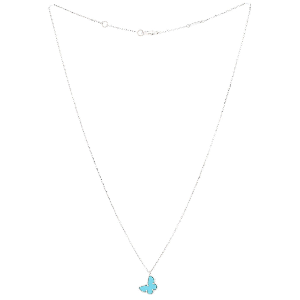 Sweet Alhambra Butterfly Pendant Necklace 18K White Gold with Turquoise