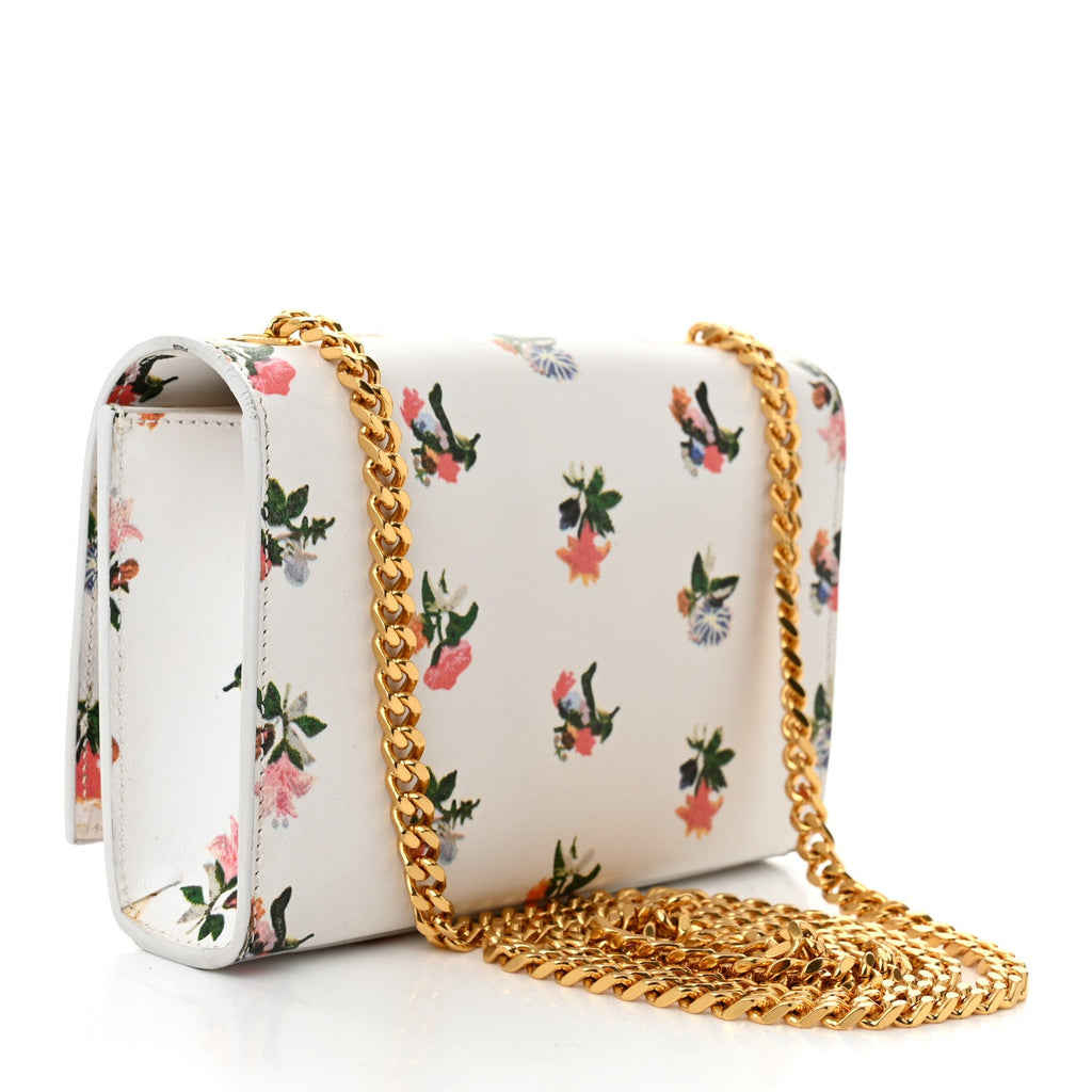 Calfskin Prairie Flower Printed Small Classic Monogram Kate Satchel White