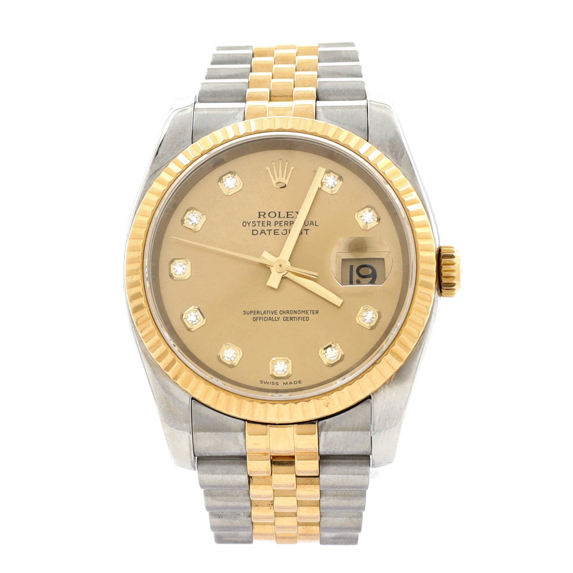 Oyster Perpetual Datejust Automatic Watch Stainless Steel and Yellow Gold with Diamond Markers 36