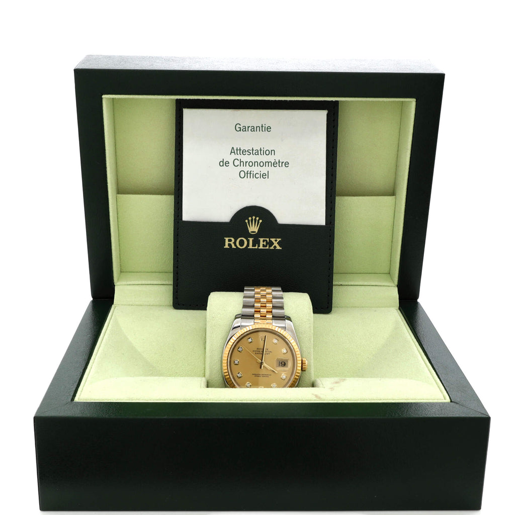 Oyster Perpetual Datejust Automatic Watch Stainless Steel and Yellow Gold with Diamond Markers 36