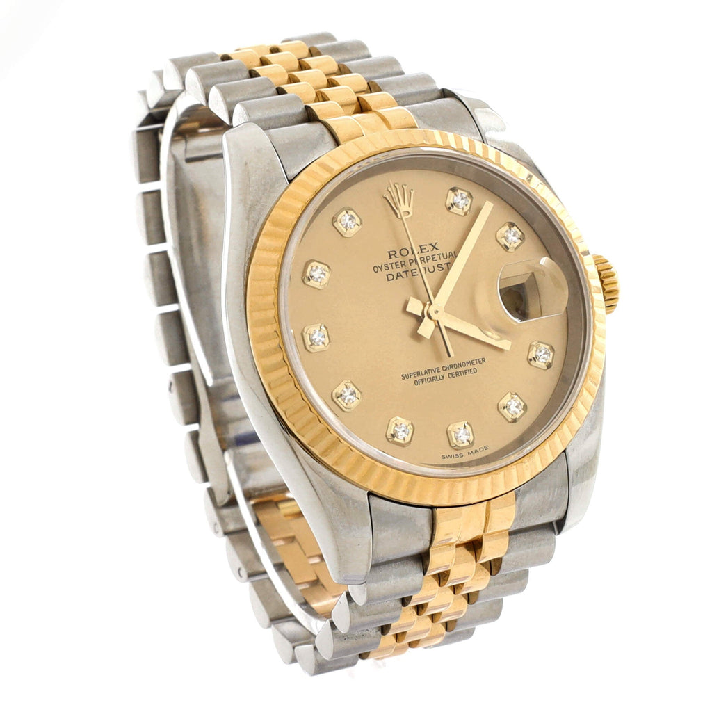 Oyster Perpetual Datejust Automatic Watch Stainless Steel and Yellow Gold with Diamond Markers 36