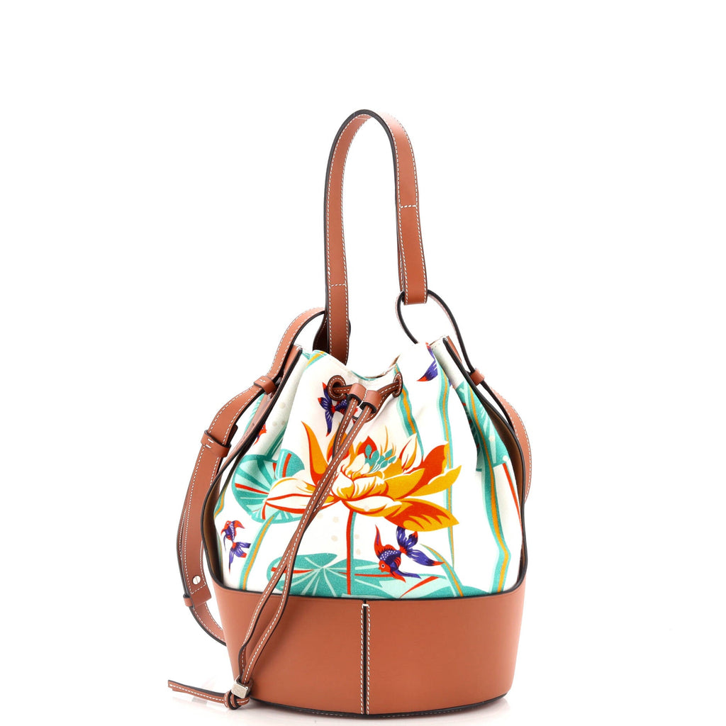 Balloon Bucket Bag Printed Canvas and Leather Medium
