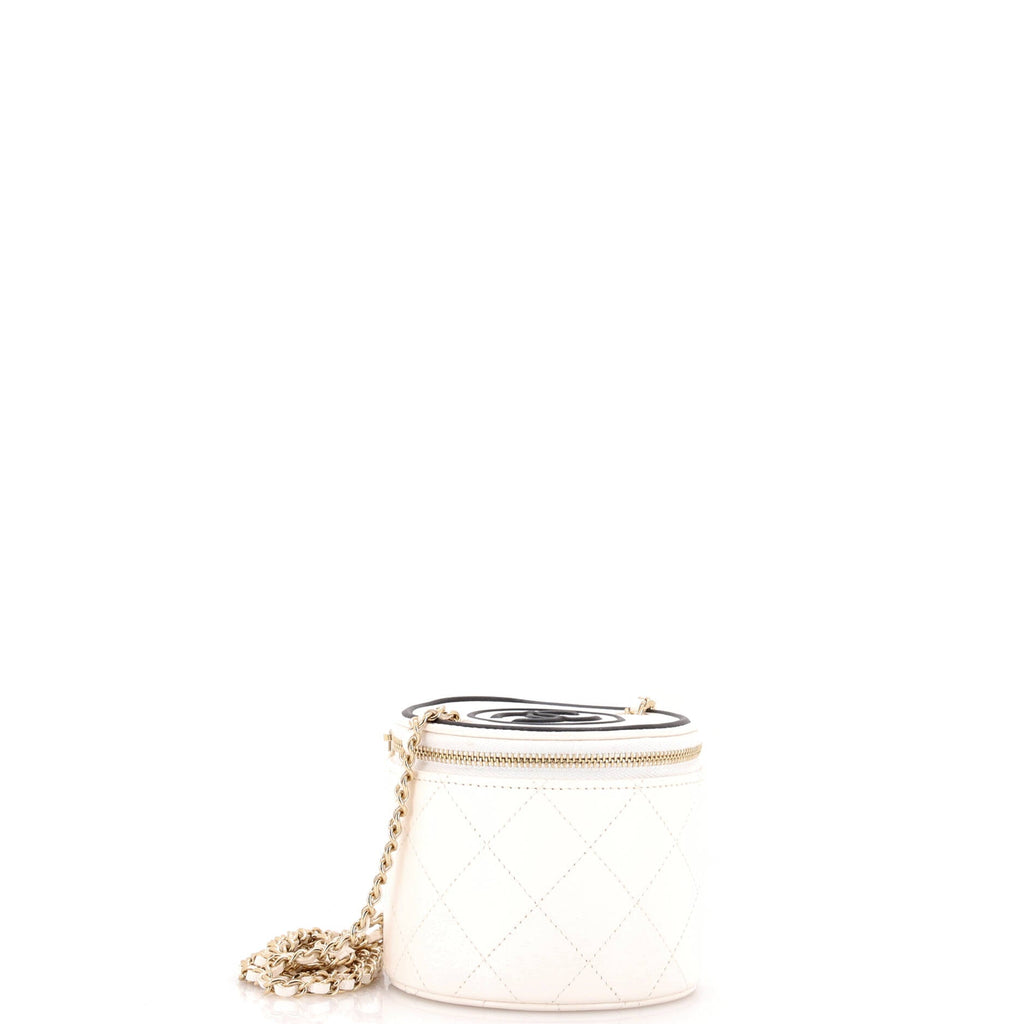 CC Round Vanity Case with Chain Quilted Lambskin Mini
