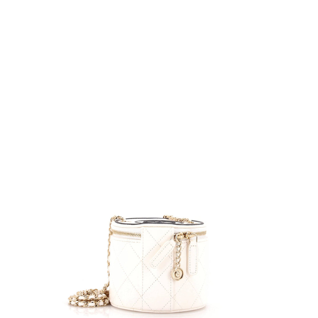 CC Round Vanity Case with Chain Quilted Lambskin Mini