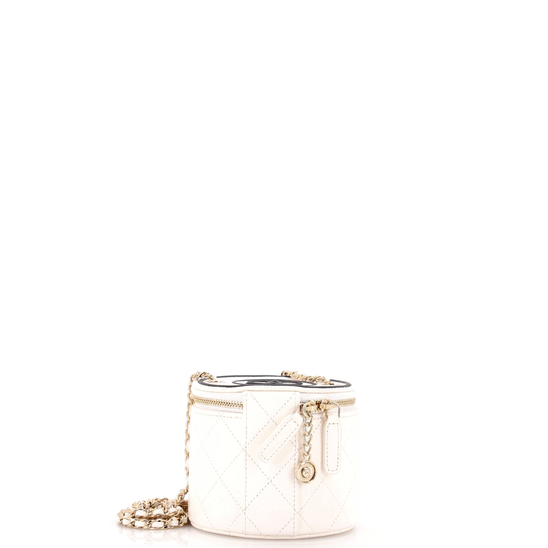 CC Round Vanity Case with Chain Quilted Lambskin Mini