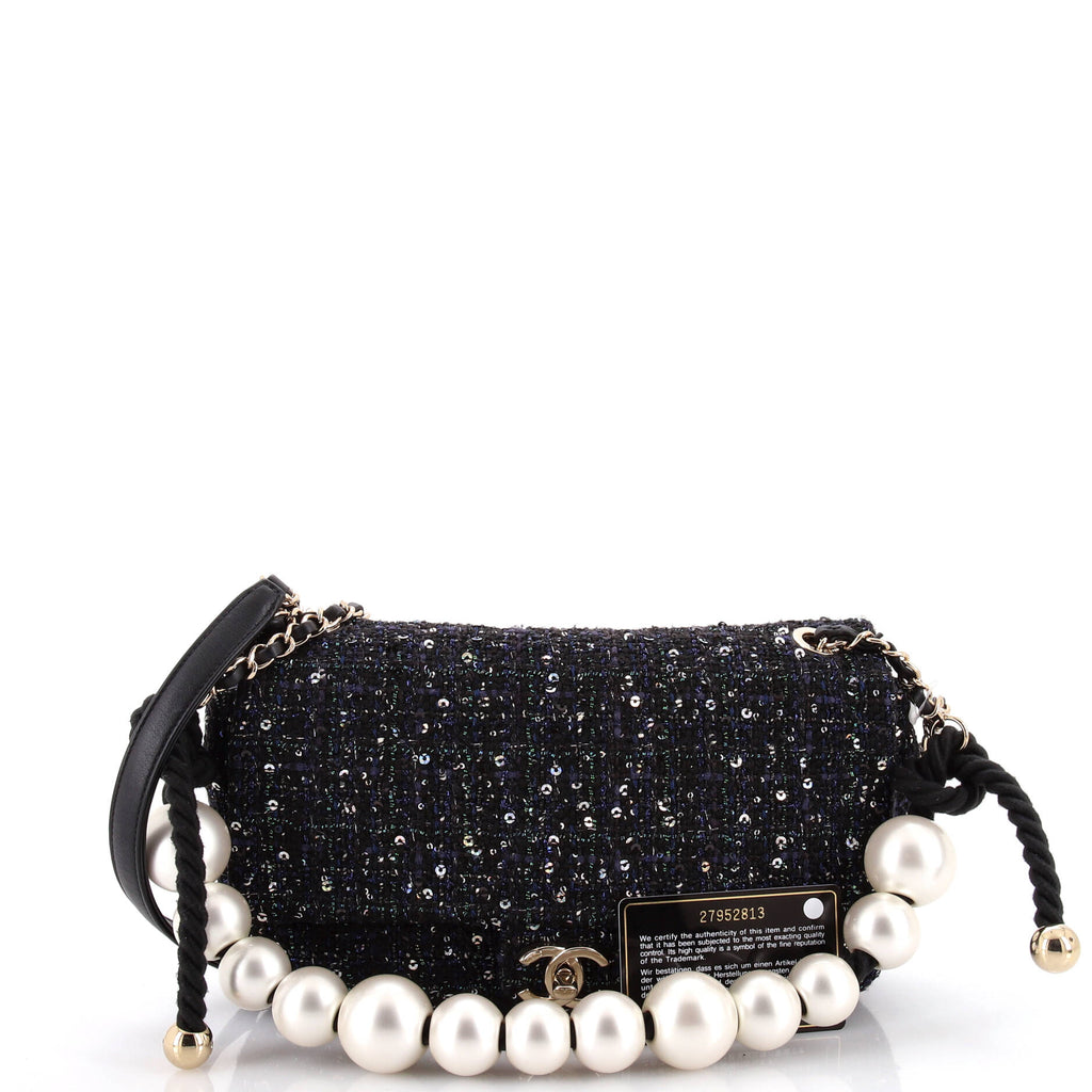 Pearl Handle Flap Bag Quilted Tweed Medium