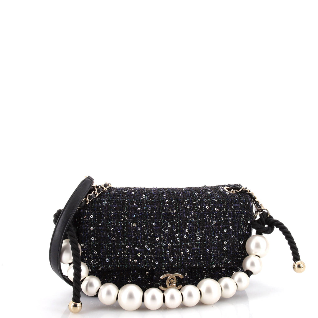 Pearl Handle Flap Bag Quilted Tweed Medium