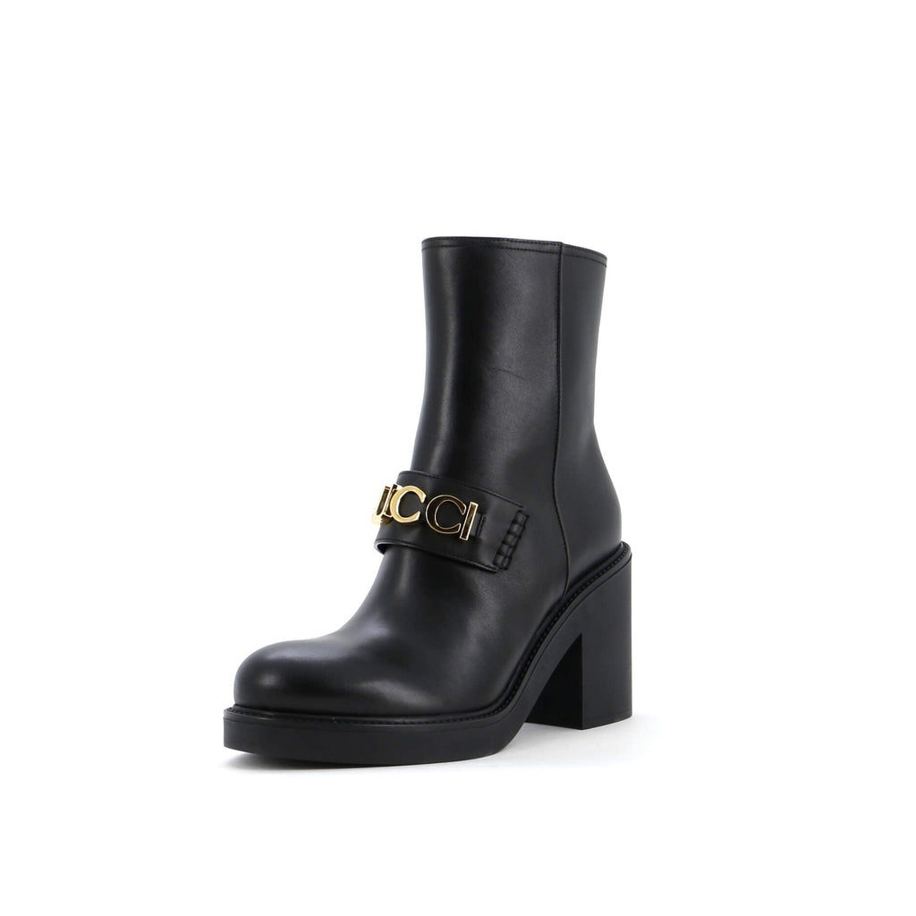 Women's Logo Heeled Ankle Boots Leather