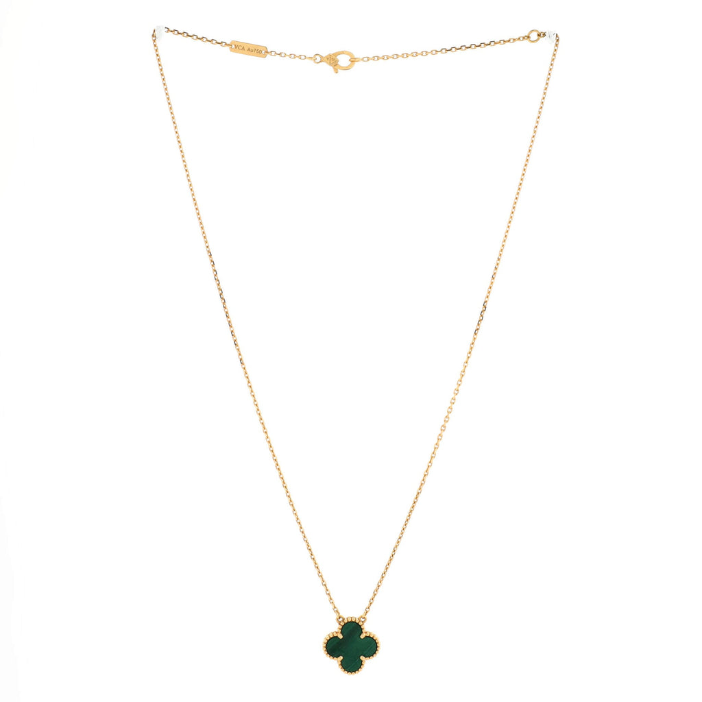 Vintage Alhambra Pendant Necklace 18K Yellow Gold and Malachite