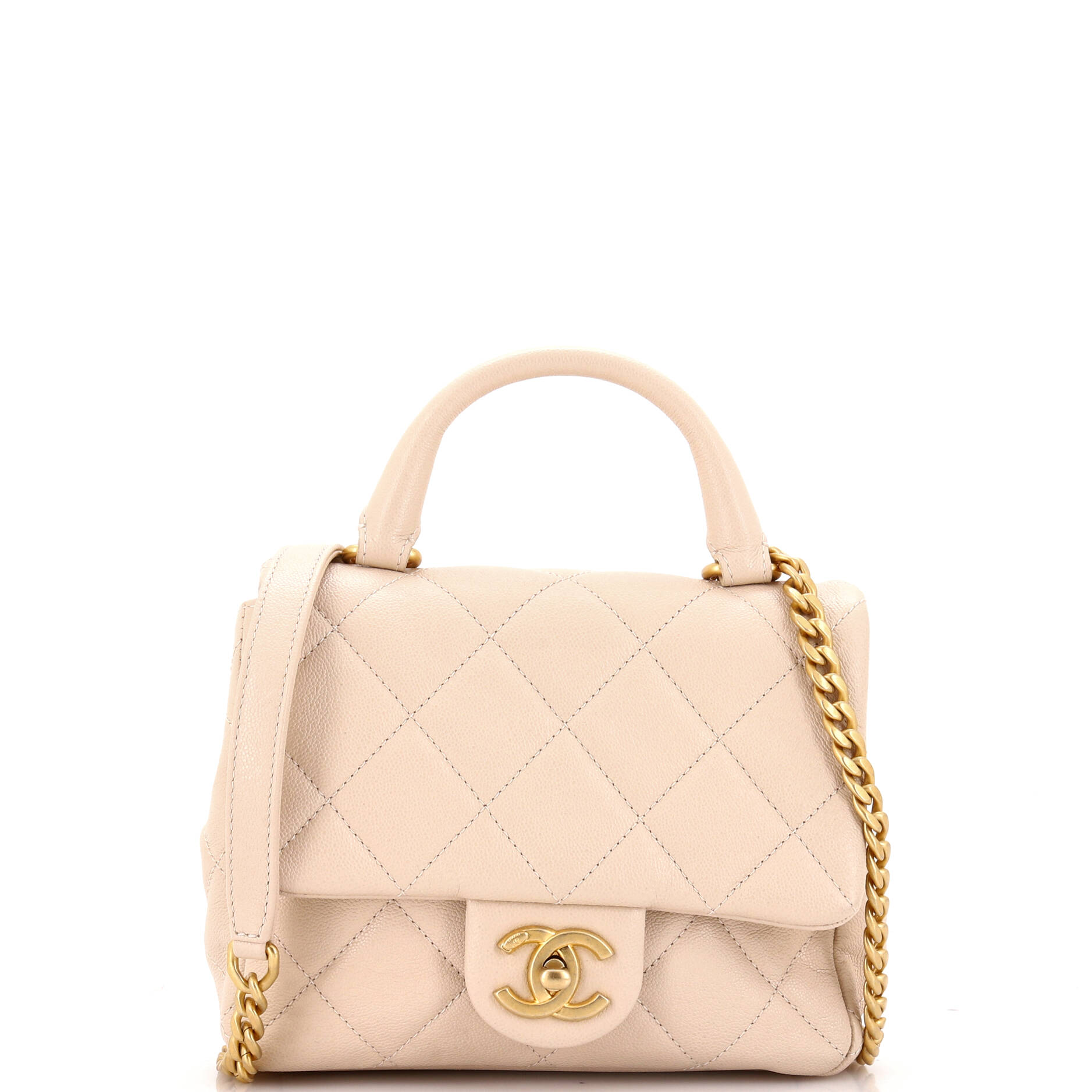 Square Top Handle Flap Bag Quilted Shiny Caviar Mini