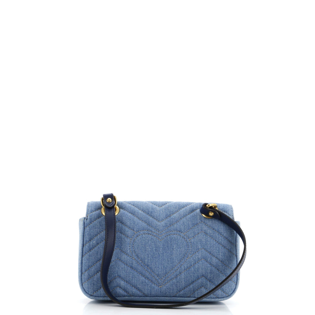 Pearly GG Marmont Flap Bag Matelasse Denim Mini