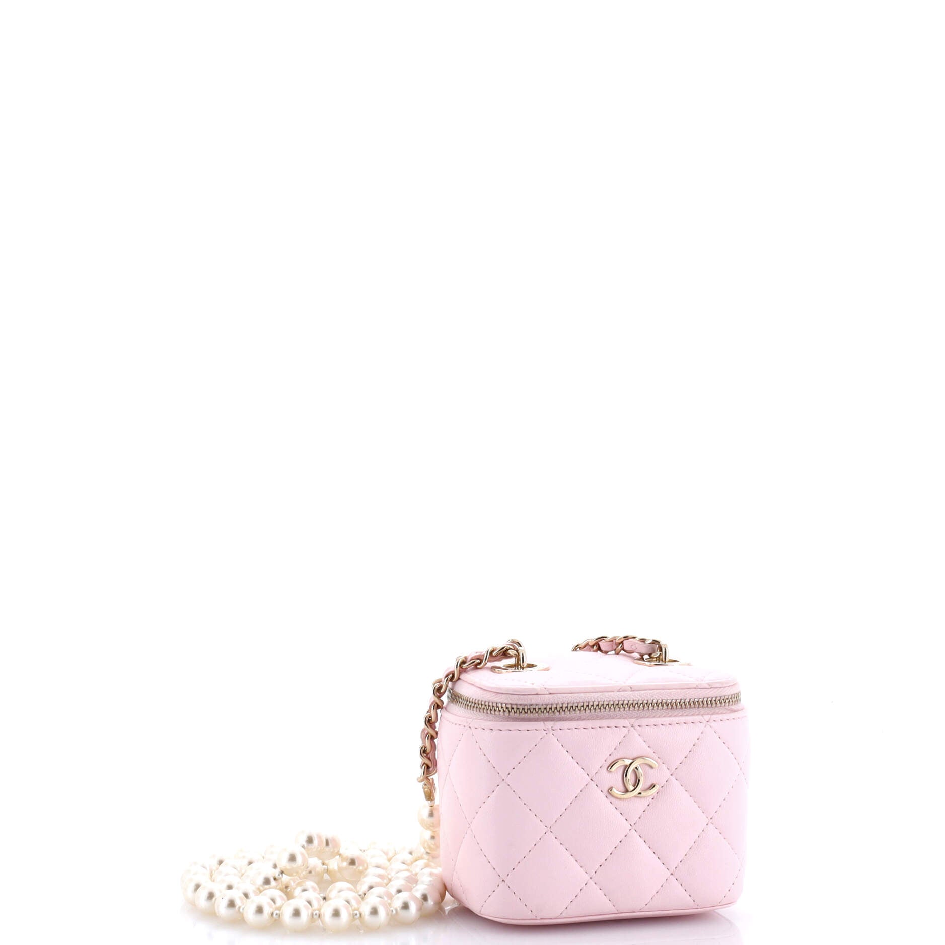 Vanity Case with Pearl Chain Quilted Lambskin Mini