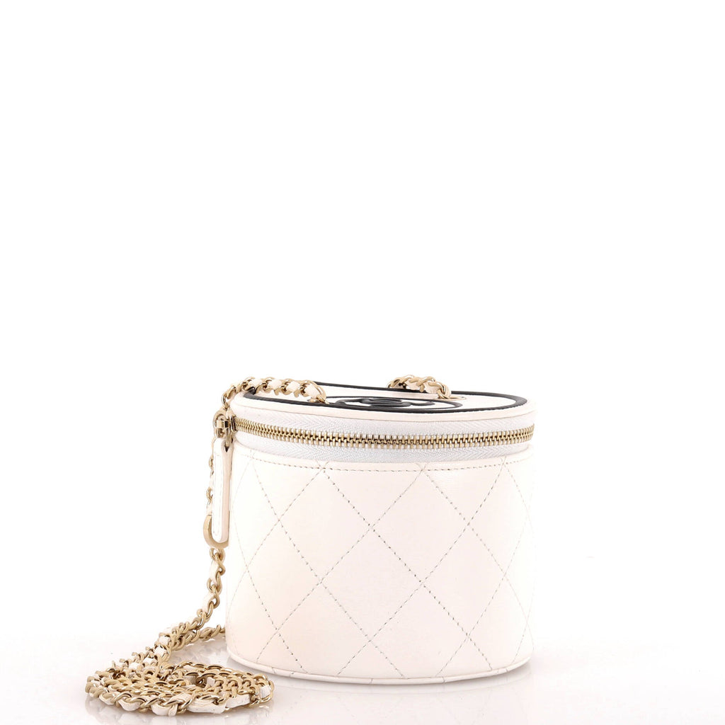 CC Round Vanity Case with Chain Quilted Lambskin Mini