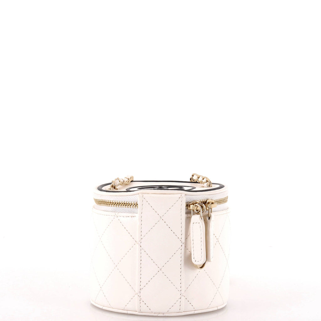 CC Round Vanity Case with Chain Quilted Lambskin Mini