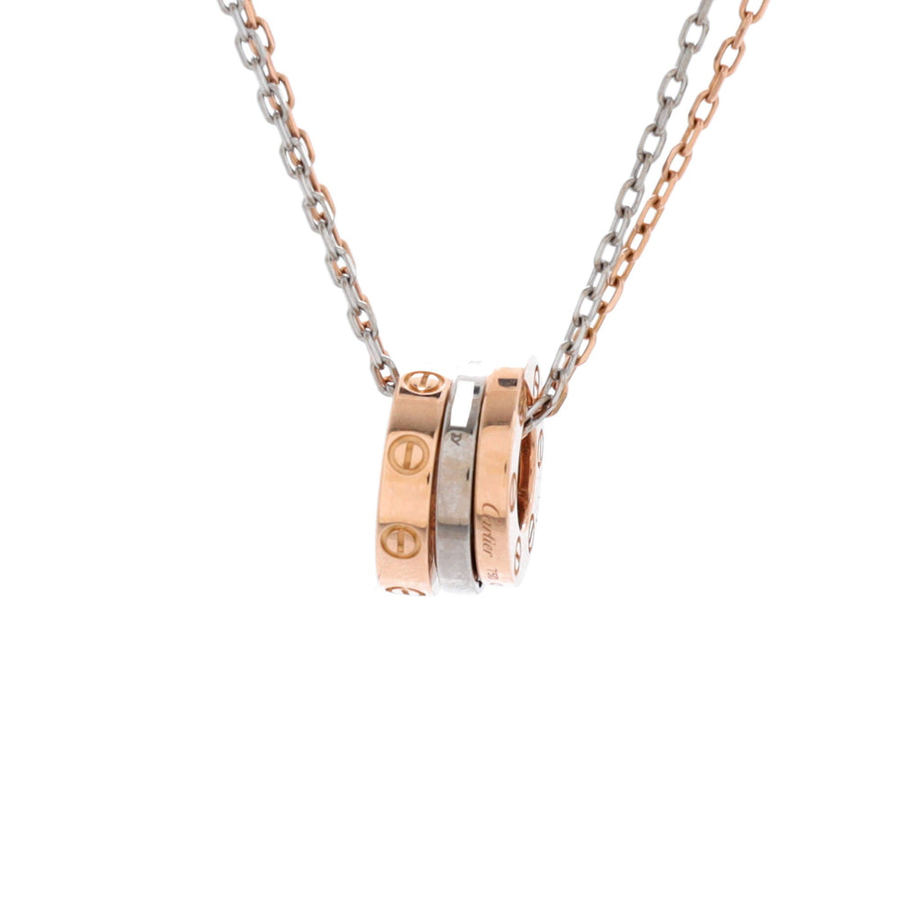 Love 3 Ring Pendant Necklace 18K Rose Gold and 18K White Gold with 6 Diamonds
