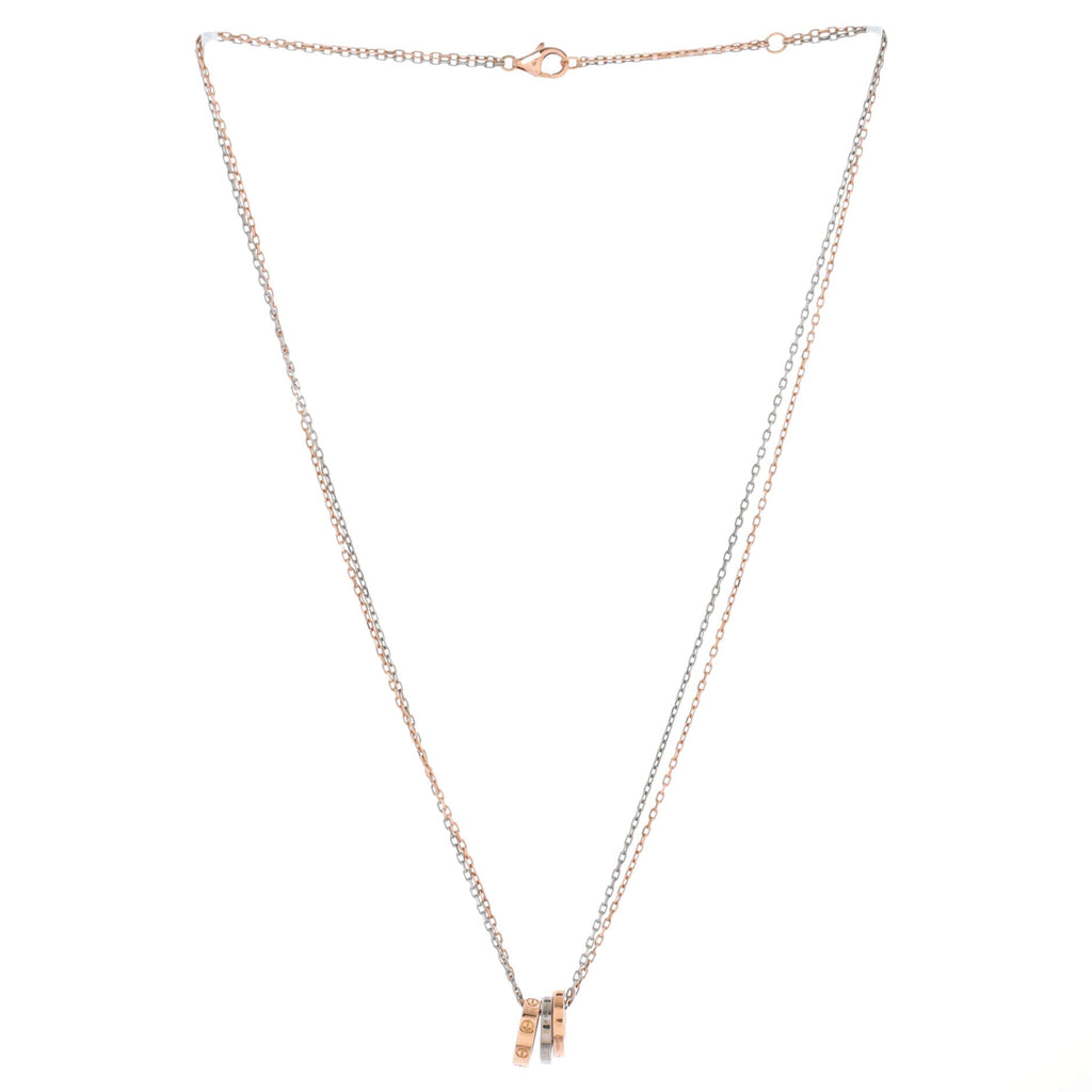 Love 3 Ring Pendant Necklace 18K Rose Gold and 18K White Gold with 6 Diamonds