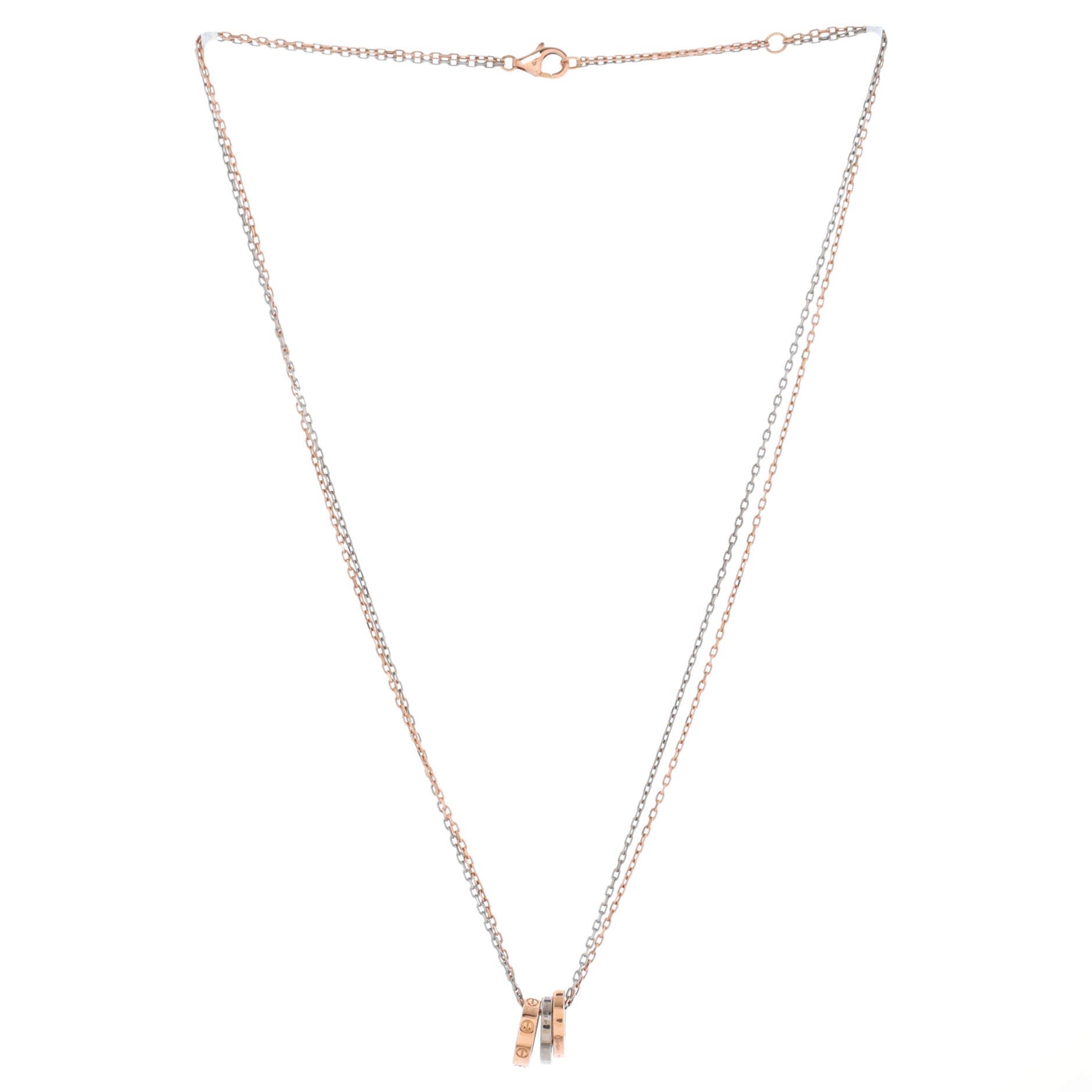 Love 3 Ring Pendant Necklace 18K Rose Gold and 18K White Gold with 6 Diamonds