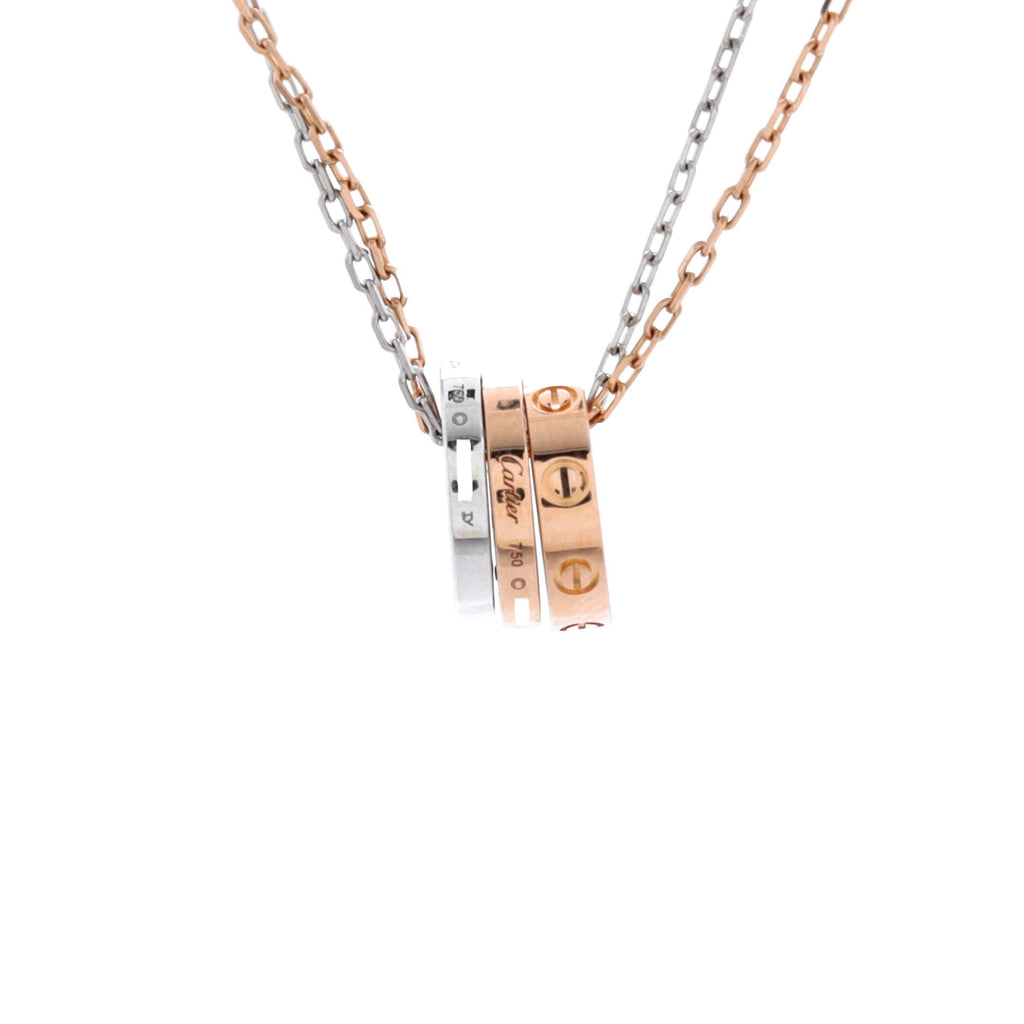 Love 3 Ring Pendant Necklace 18K Rose Gold and 18K White Gold with 6 Diamonds