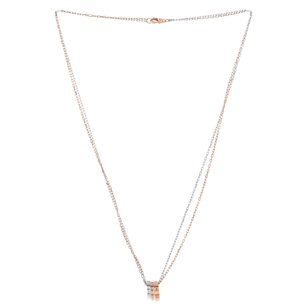 Love 3 Ring Pendant Necklace 18K Rose Gold and 18K White Gold with 6 Diamonds