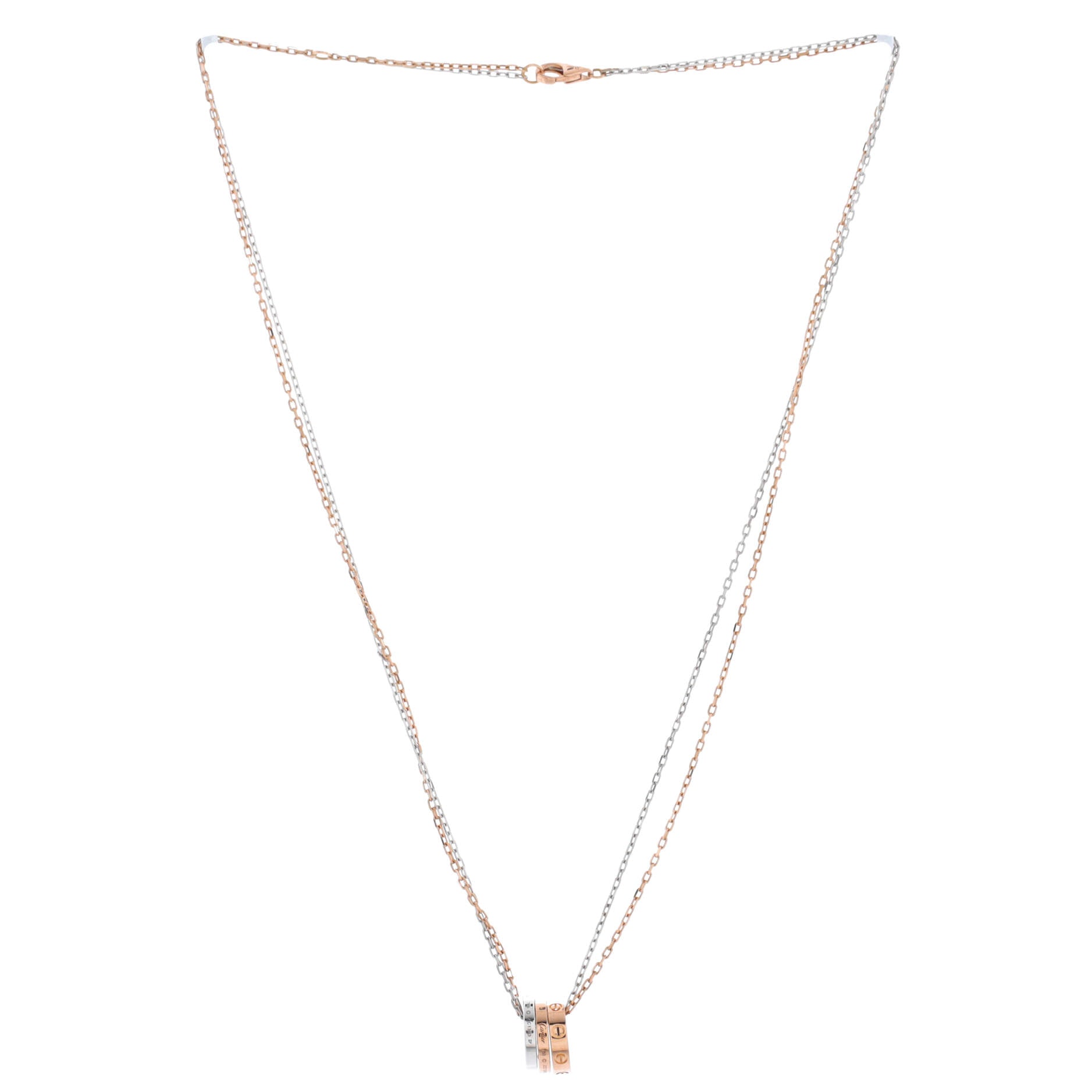 Love 3 Ring Pendant Necklace 18K Rose Gold and 18K White Gold with 6 Diamonds