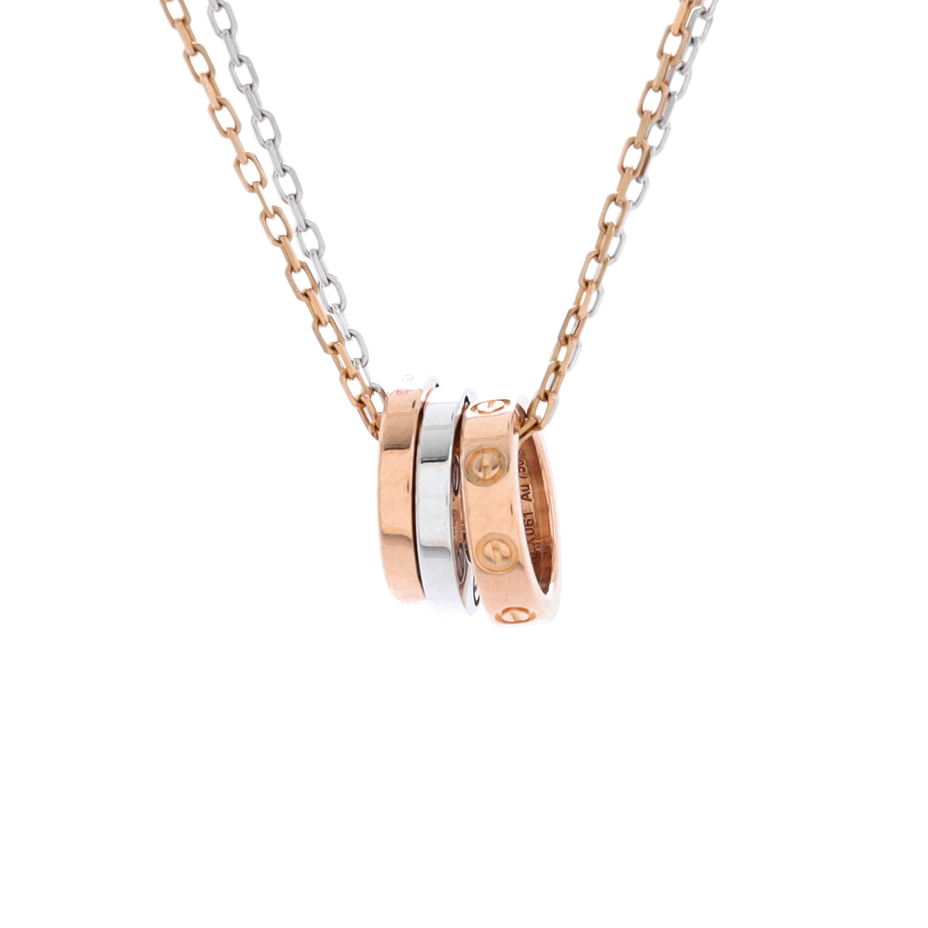 Love 3 Ring Pendant Necklace 18K Rose Gold and 18K White Gold with 6 Diamonds