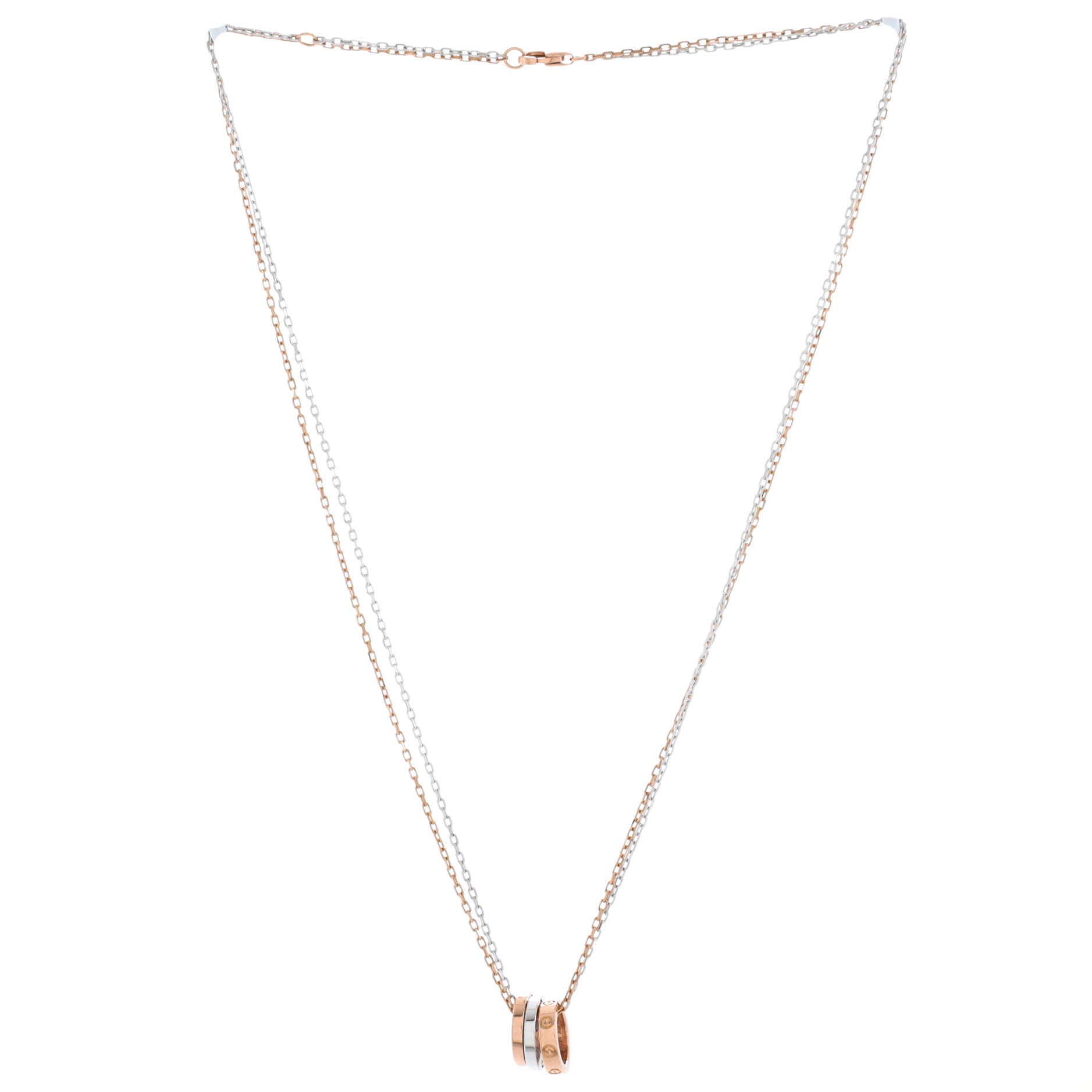 Love 3 Ring Pendant Necklace 18K Rose Gold and 18K White Gold with 6 Diamonds