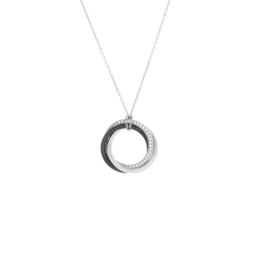 Trinity Pendant Necklace 18K White Gold with Diamonds and Ceramic Small