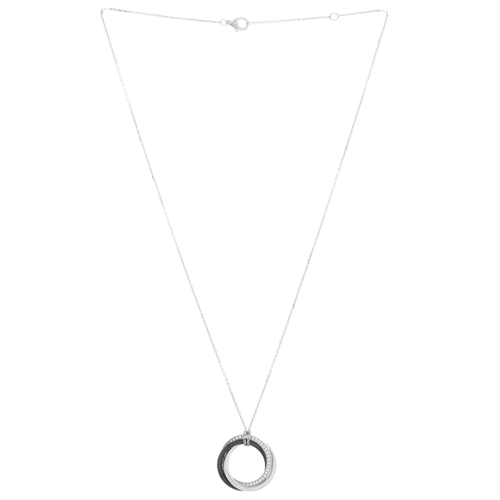 Trinity Pendant Necklace 18K White Gold with Diamonds and Ceramic Small