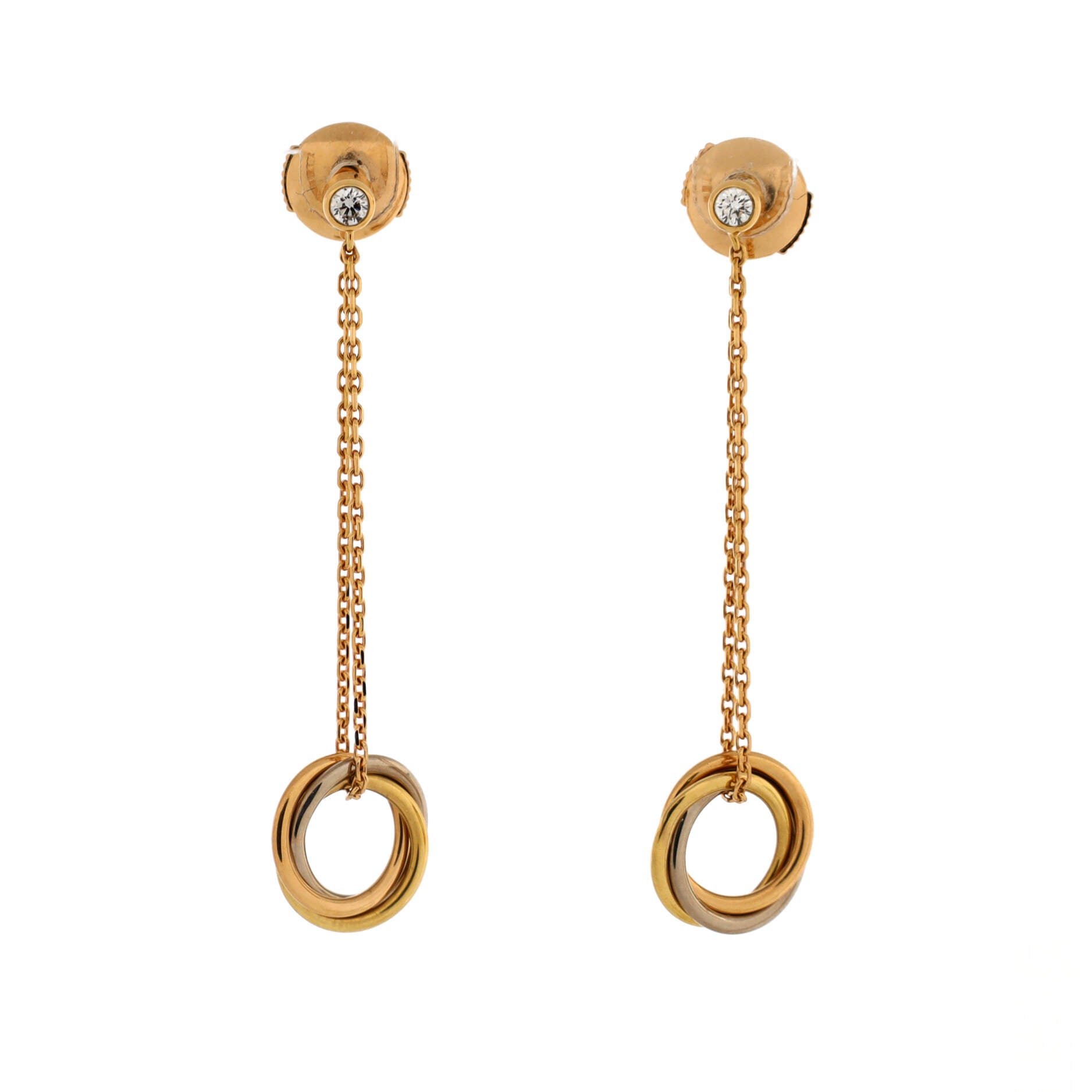 Trinity Diamond Drop Earrings 18K Tricolor Gold