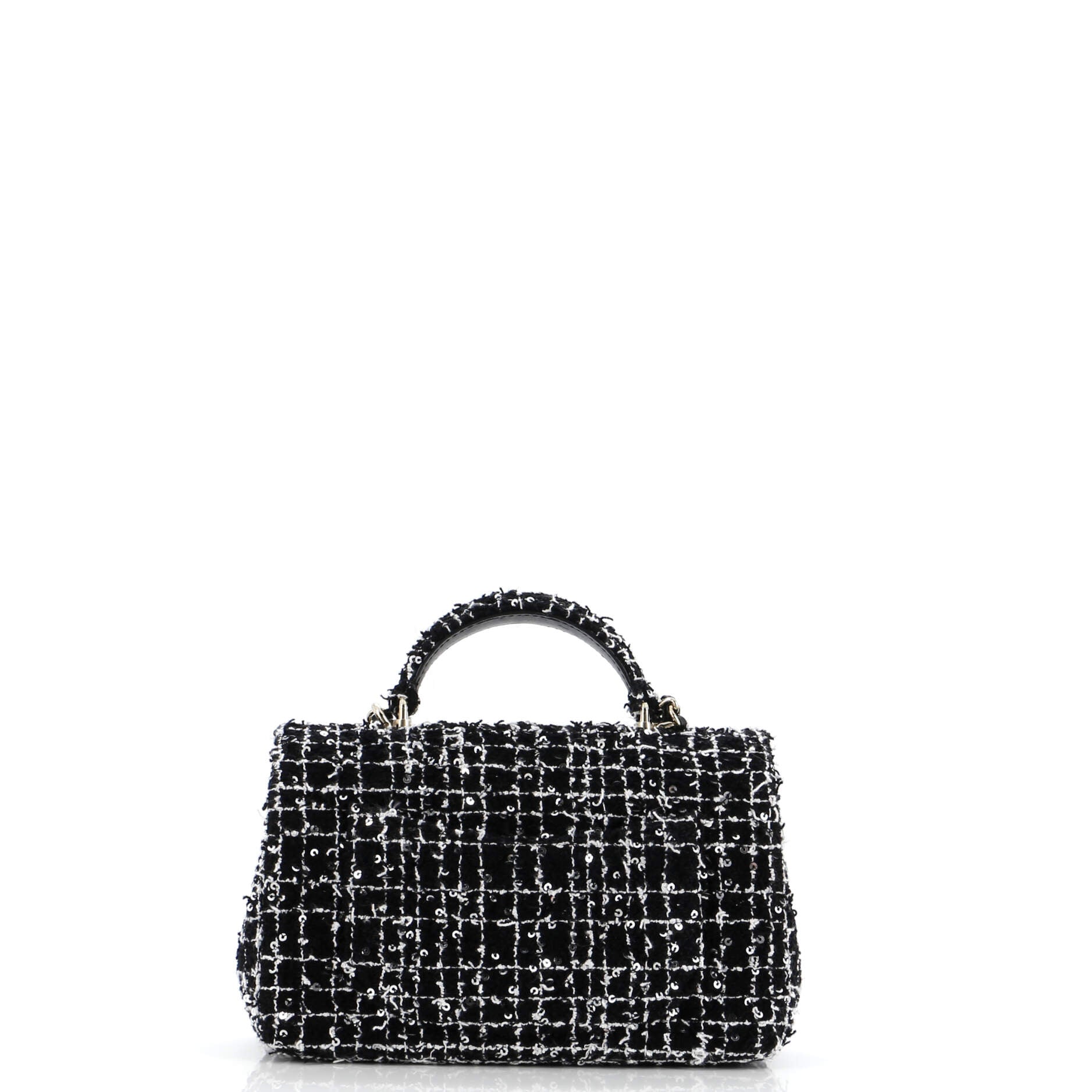 Classic Single Flap Top Handle Bag Quilted Tweed with Sequins Mini