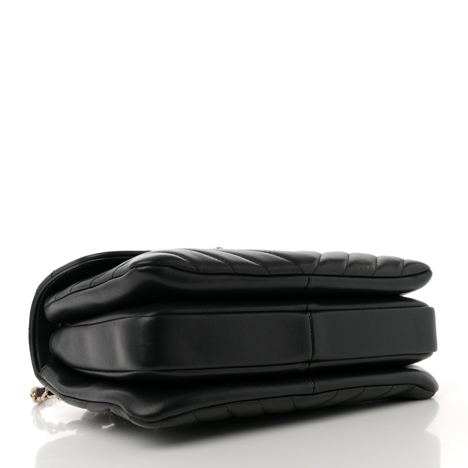 Lambskin Chevron Quilted Small Trendy CC Dual Handle Flap Bag Black